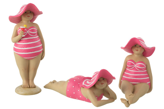 Beach Lady Hat Polyresin Pink Assortment Of 3
