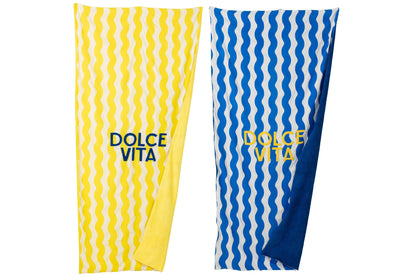 Beach Towel Dolce Vita Terry/Cotton Blue/Yellow Assortment Of 2