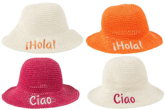 Hoed Ciao/Hola papier wit/roze/oranje assortiment van 4
