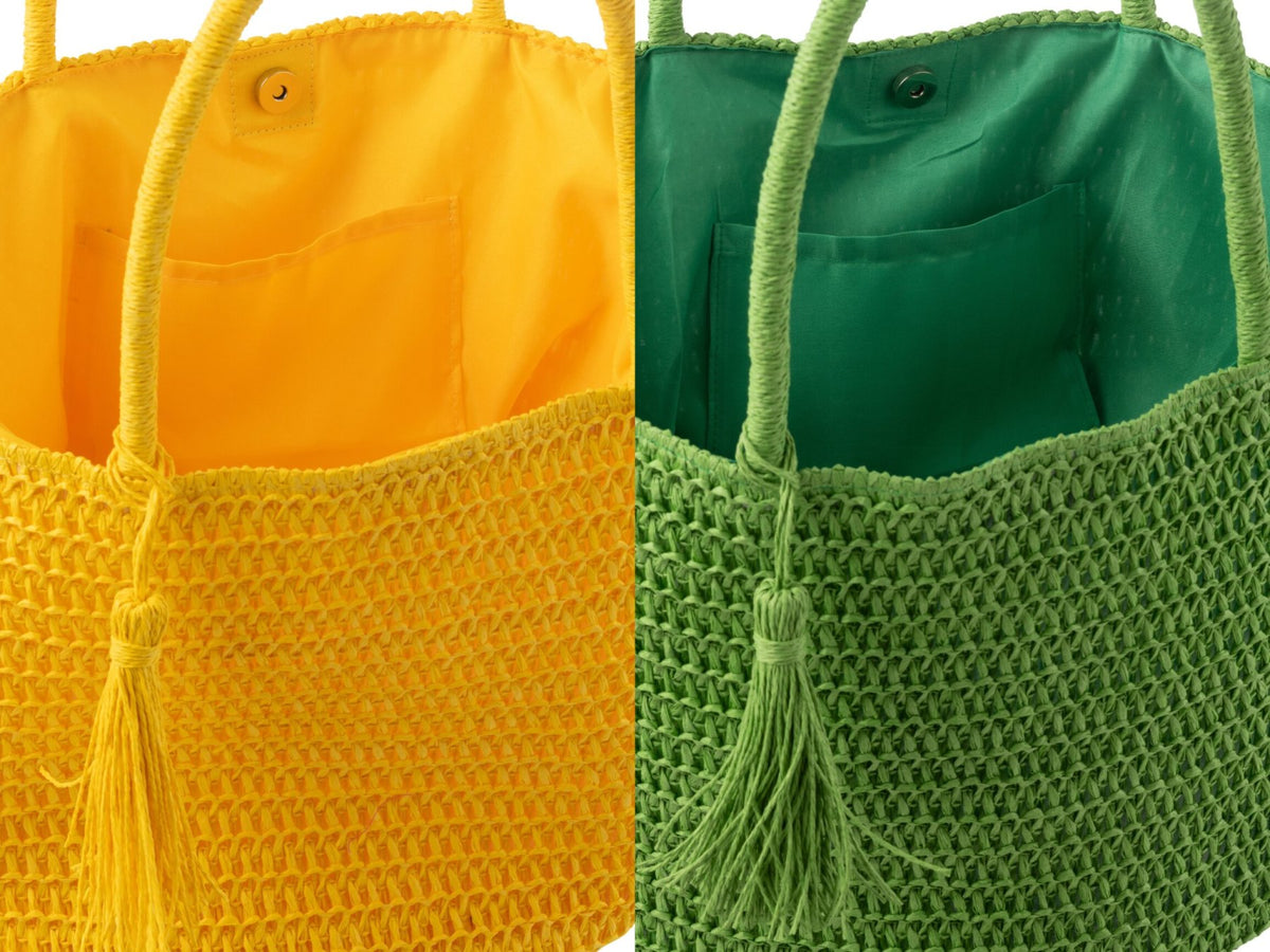 Strandtas met etui papier groen/geel assortiment van 2