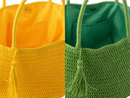 Strandtas met etui papier groen/geel assortiment van 2