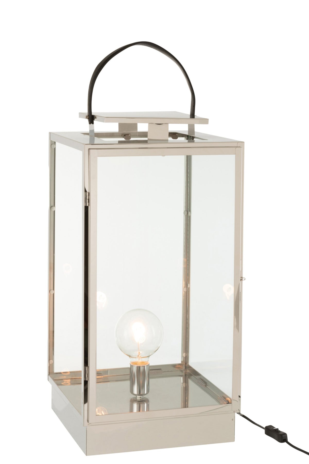 Lantaarn lamp metaal/glas zilver