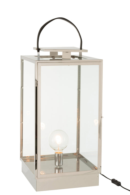 Lantaarn lamp metaal/glas zilver