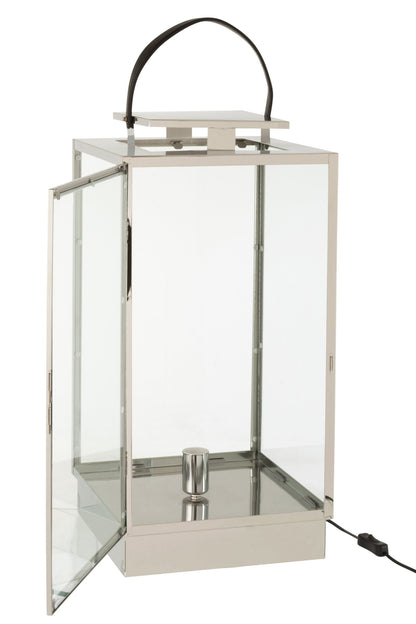 Lantaarn lamp metaal/glas zilver