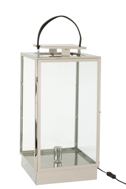 Lantaarn lamp metaal/glas zilver