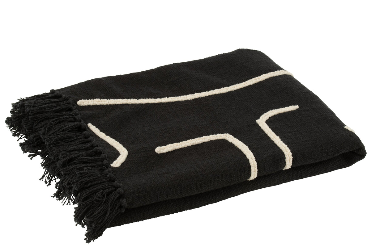 Plaid Lines/Curves Cotton Black/White