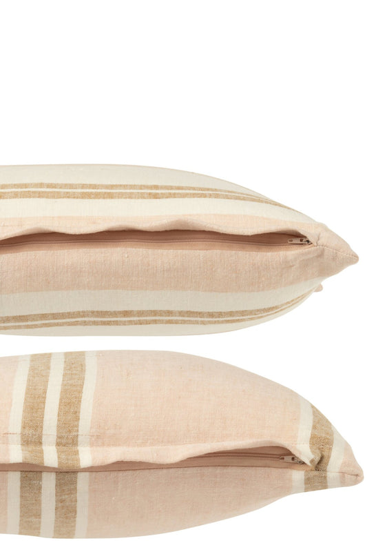 Cushion Stripes Linen Light Pink/White/Beige Assortment Of 2