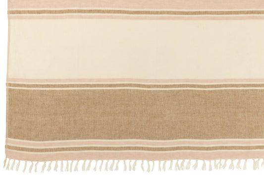 Plaid Stripes+Fringes Light Pink/White/Beige