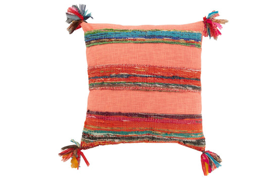 Cushion Chindi Tassels Cotton/Polyester Pink