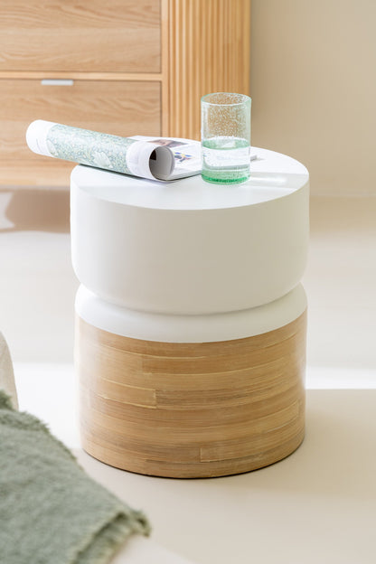 Side Table Round Bamboo White/Natural