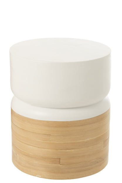 Side Table Round Bamboo White/Natural