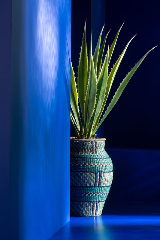 Vase Cécile Stripes Seagrass Azure/Dark Blue