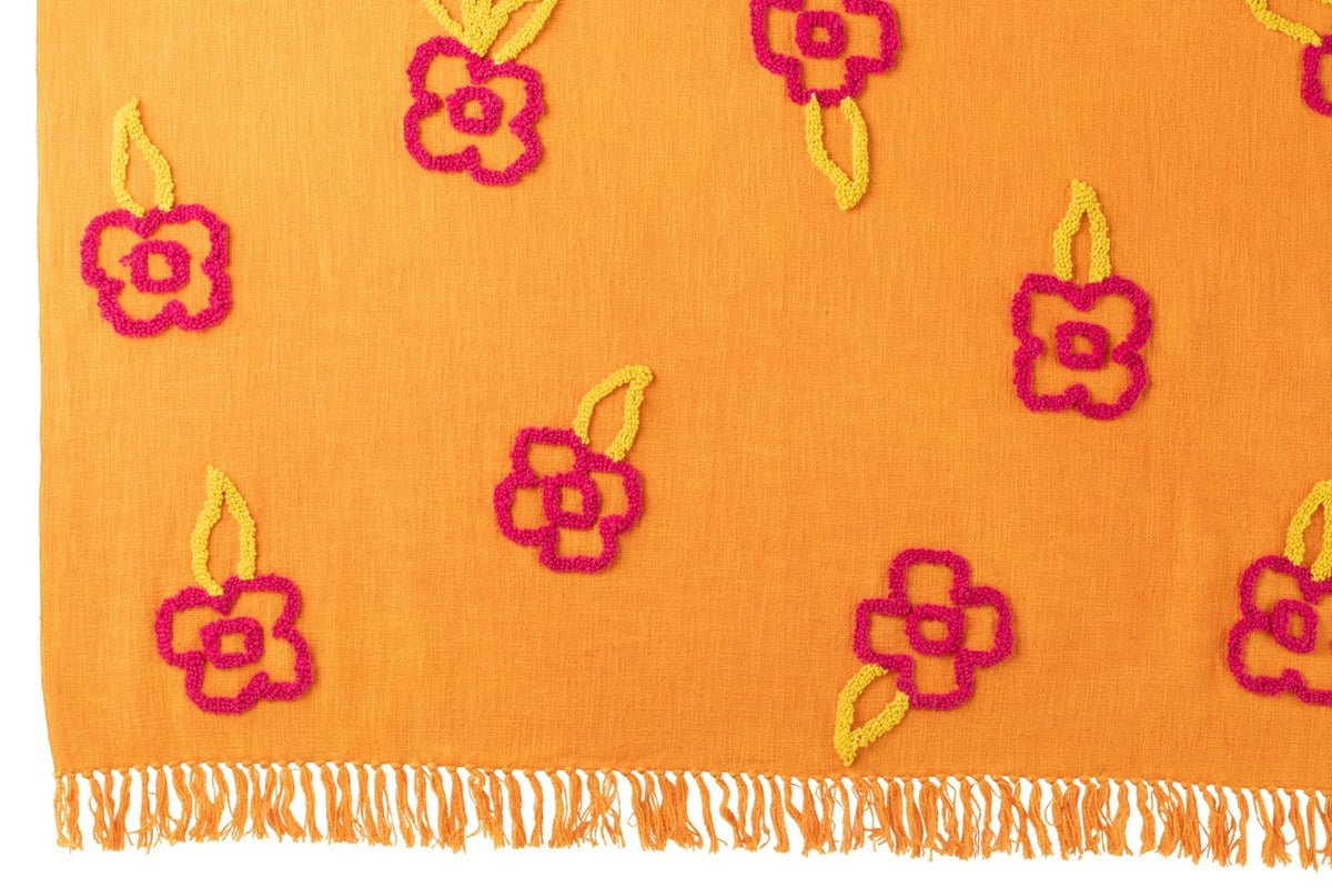 Plaid Flowers Cotton Orange+Pink/Yellow