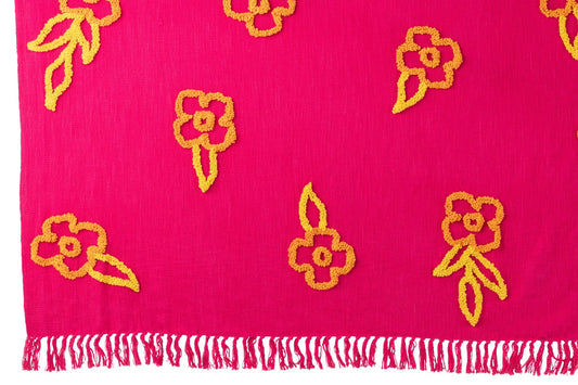 Plaid Flowers Cotton Pink+Orange/Yellow