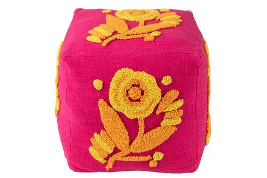 Pouf Square Flower Cotton Pink/Orange/Yellow