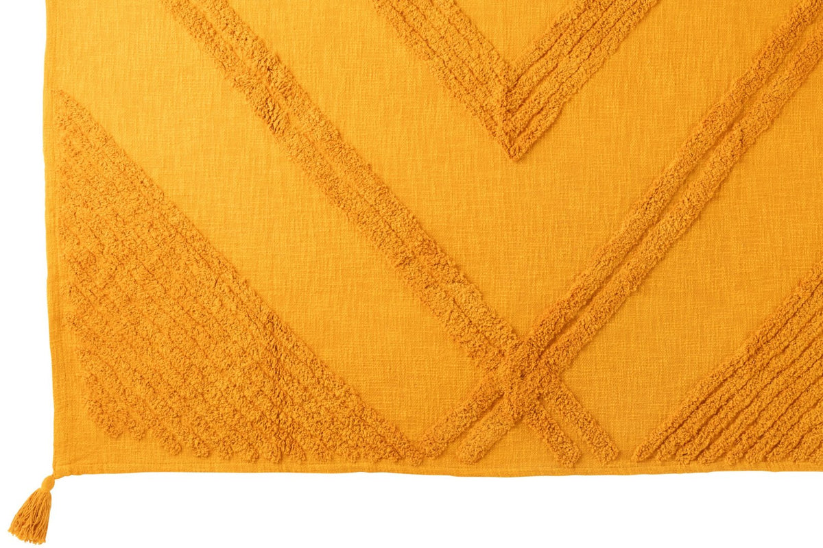 Plaid Tufted Pattern+Tassels Cotton Ochre