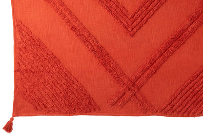Plaid Tufted Pattern+Tassels Cotton Brick Red