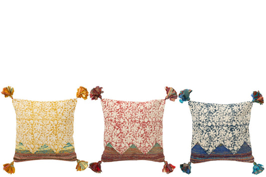 Cushion Square Flowers Cotton Mix Assortmen Of 3