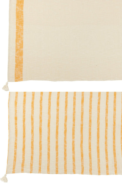 Plaid Stripes+Tassels Cotton White/Orange Assortment Of 2