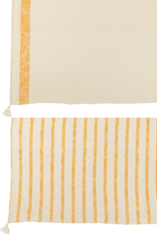 Plaid Stripes+Tassels Cotton White/Orange Assortment Of 2