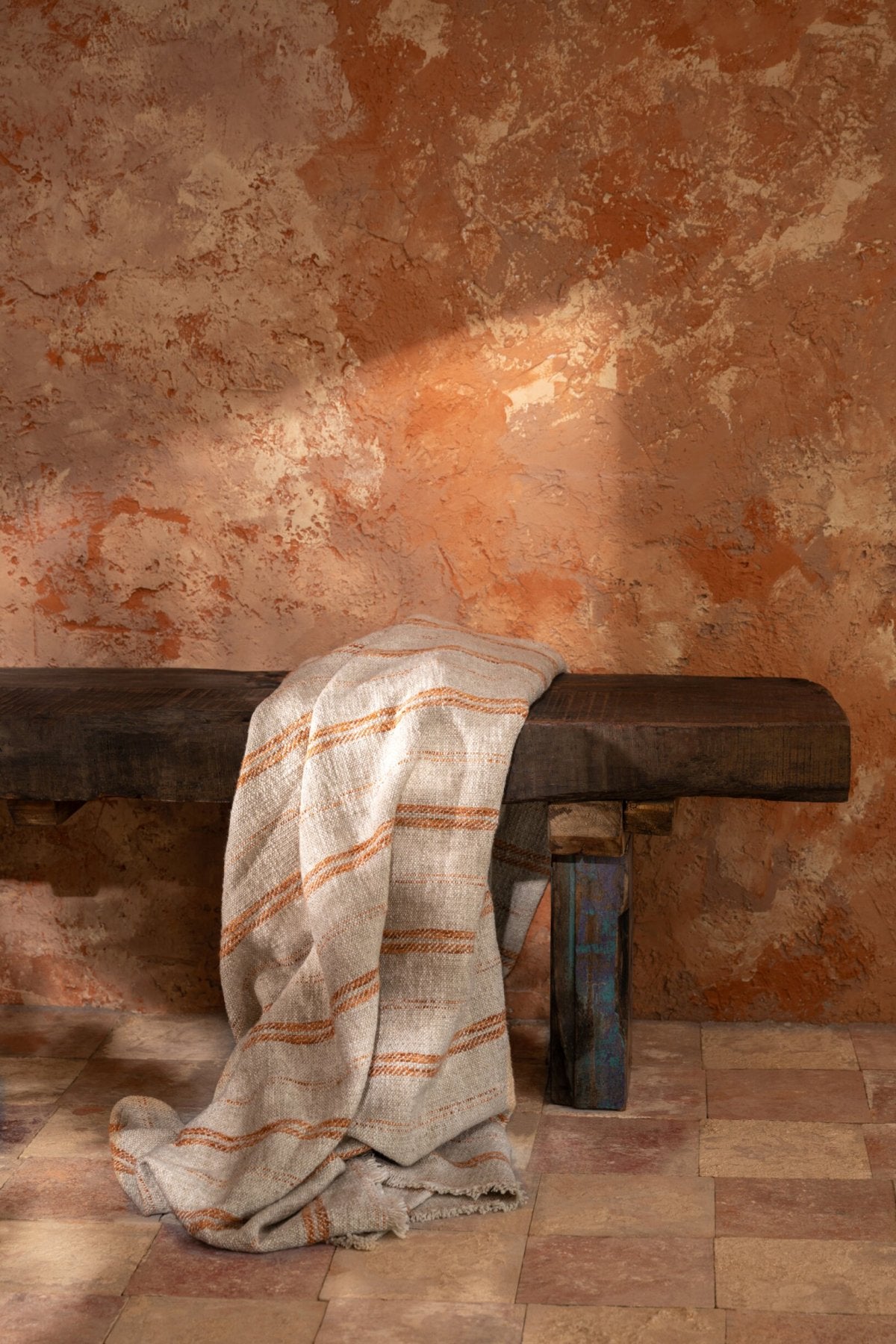 Plaid Stripes Linen/Cotton Beige/Rust