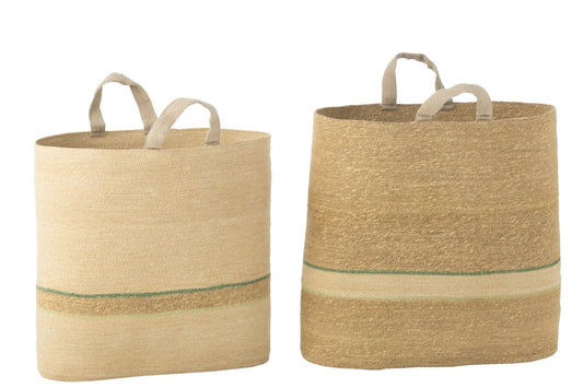 Set van 2 mand streep + handvat naturel/groen
