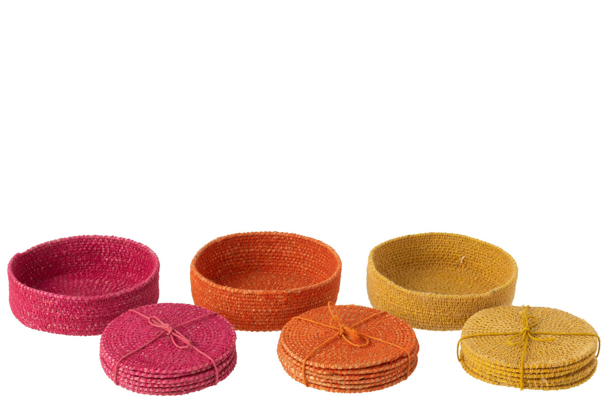 Onderzetter 6 stuks zeegras roze/oranje/geel assortiment van 3