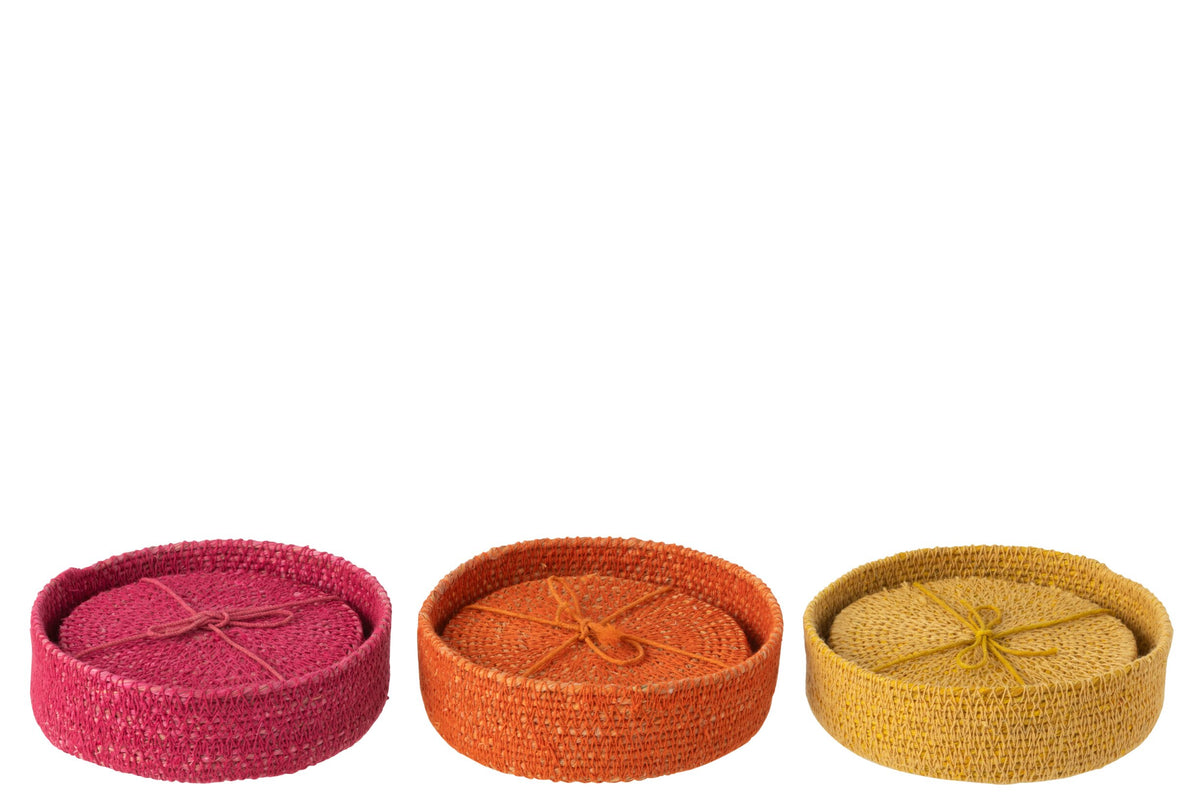 Onderzetter 6 stuks zeegras roze/oranje/geel assortiment van 3