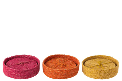 Onderzetter 6 stuks zeegras roze/oranje/geel assortiment van 3