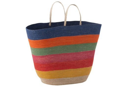 Tas/mand regenboog strepen zeegras mix