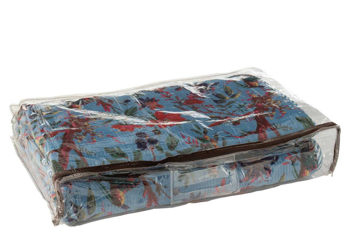 Plaid Birds/Flowers Cotton Velvet Blue