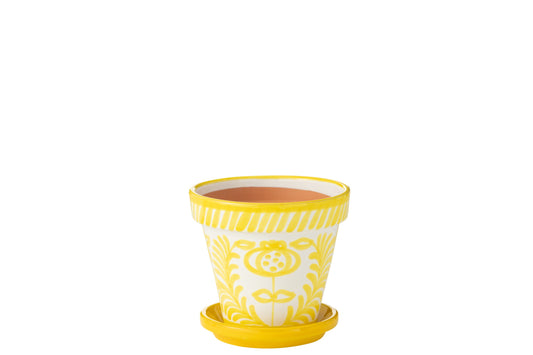 Flowerpot+Plate Granada Handmade/Handpainted Ceramic Yellow/White Medium