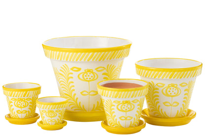 Flowerpot+Plate Granada Handmade/Handpainted Ceramic Yellow/White Extra Large