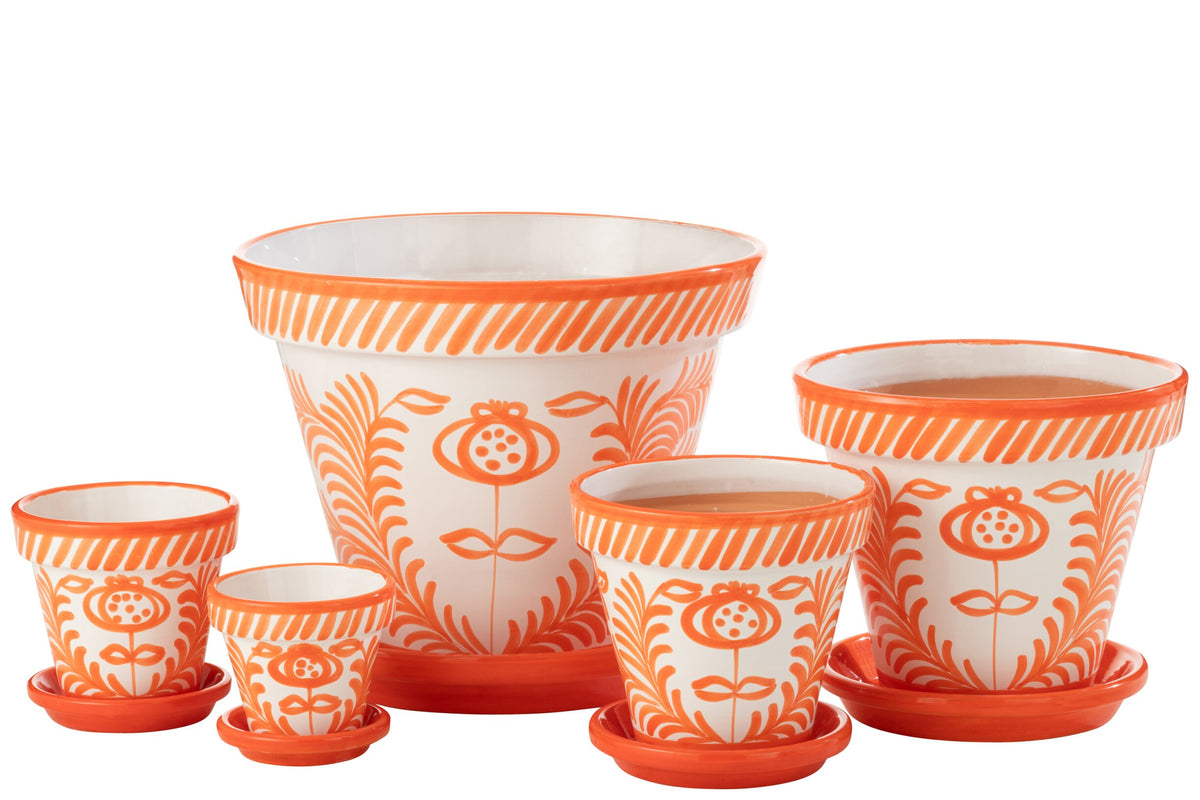 Flowerpot+Plate Granada Handmade/Handpainted Ceramic Orange/White Extra Large