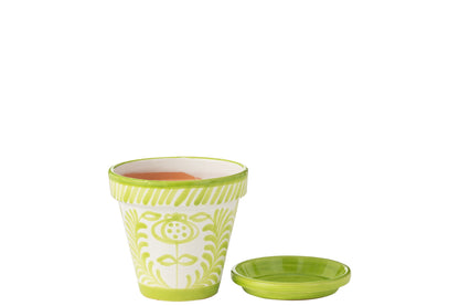 Flowerpot+Plate Granada Handmade/Handpainted Ceramic Green/White Medium