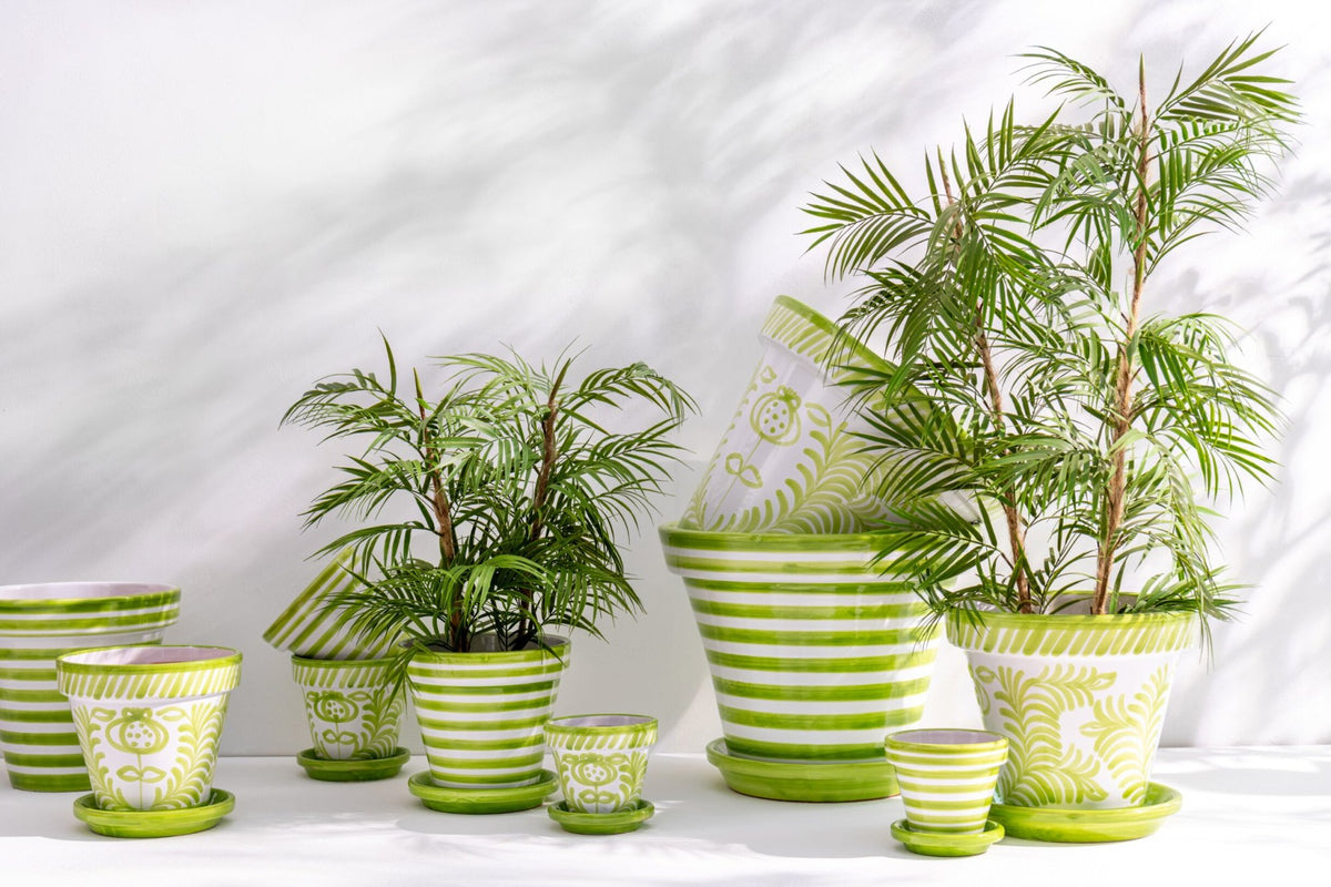 Flowerpot+Plate Granada Handmade/Handpainted Ceramic Green/White Medium