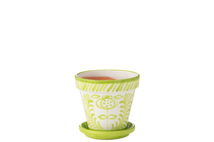Flowerpot+Plate Granada Handmade/Handpainted Ceramic Green/White Medium
