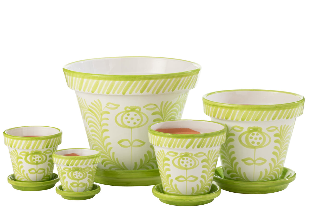 Flowerpot+Plate Granada Handmade/Handpainted Ceramic Green/White Extra Large