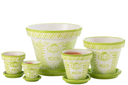 Flowerpot+Plate Granada Handmade/Handpainted Ceramic Green/White Extra Large