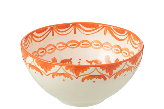 Kom Granada hoog keramiek wit/oranje groot