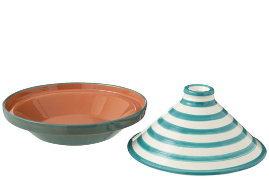 Tajine Granada strepen keramiek wit/aqua