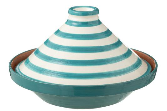 Tajine Granada strepen keramiek wit/aqua