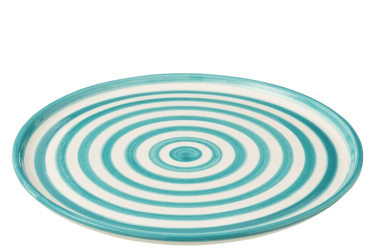 Assiette Granada rayée en céramique blanc/aqua
