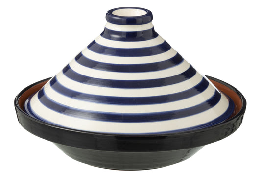 Tajine Granada strepen keramiek wit/Cobalto blauw