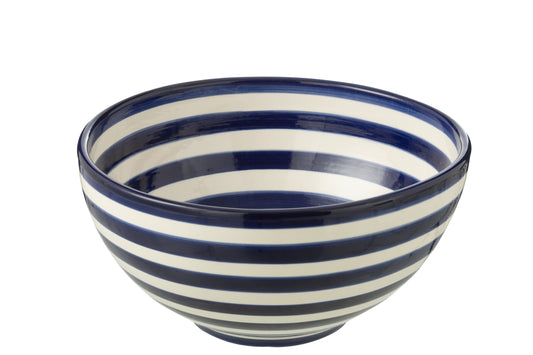 Kom Granada strepen hoog keramiek wit/Cobalto blauw groot