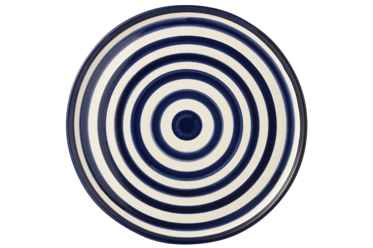 Bord Granada strepen keramiek wit/Cobalto blauw