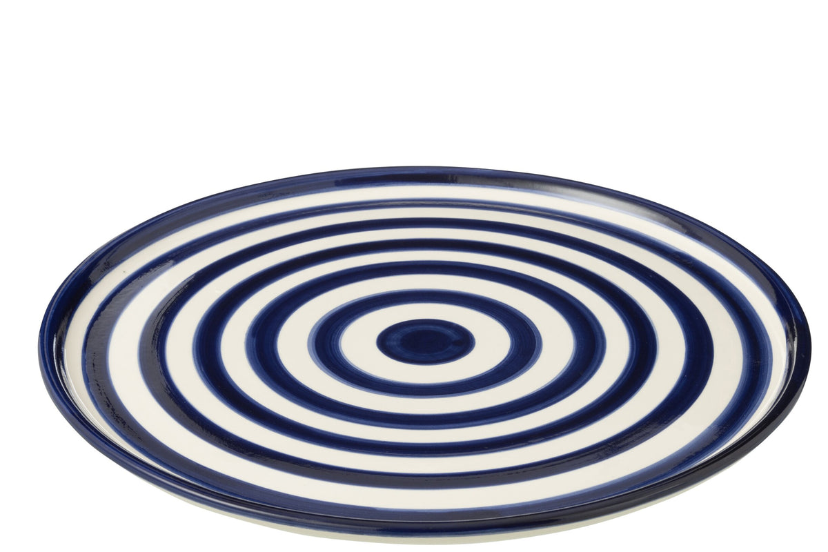 Bord Granada strepen keramiek wit/Cobalto blauw