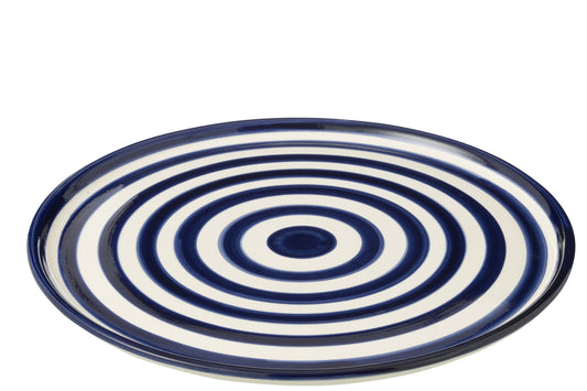 Bord Granada strepen keramiek wit/Cobalto blauw