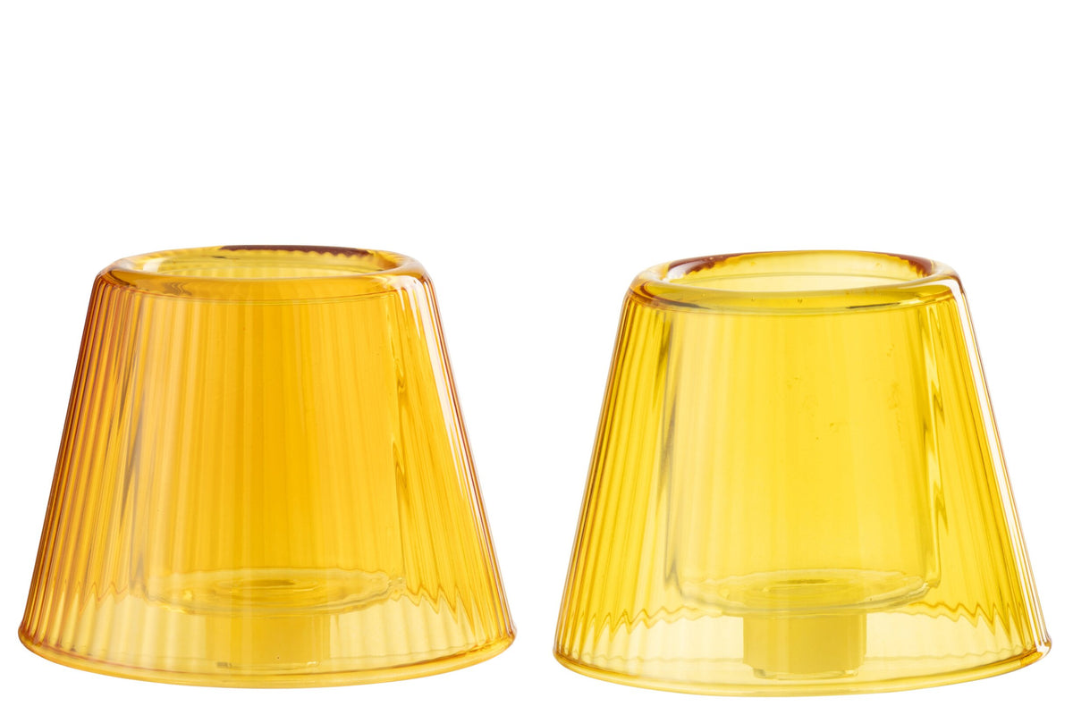 Theelichthouder Hoed Glas Geel/Oranje Assortiment Van Twee