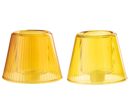 Theelichthouder Hoed Glas Geel/Oranje Assortiment Van Twee